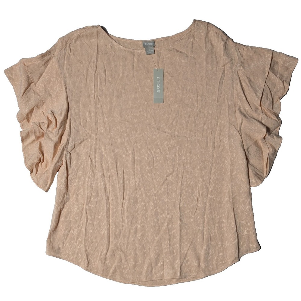 Chicos Flutter Sleeve Pullover Top Blush Peach - Women Size 2 US Large NEW